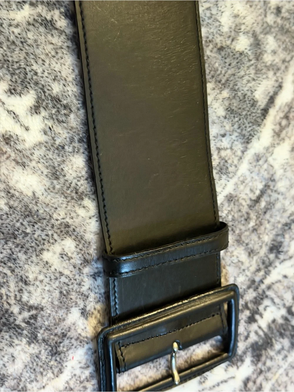 Theory Black Leather Wide Belt with Rectangular Buckle